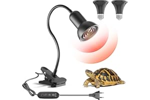 bedee Kit Lampe Chauffante Tortue Ampoule Infrarouge Chauffante Terrestre Thermique Lampe avec 2 * 100w Lampe Céramique Chauffante 360° Rotation Base Longue pour Amphibiens Reptiles Poussin Serpent