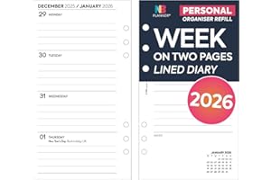 NBPLANNER Agenda 2026, formato personale, settimana su due pagine, a righe, colore bianco, festività del Regno Unito, compatibile con Filofax (2026)