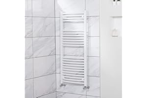 WARMEHAUS Fjord Scaldasalviette Curvo Design Termoarredo Calorifero Bagno 1200 x 500mm Interasse: 450mm – 486 Watt Bianco