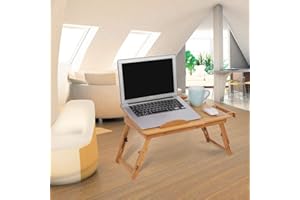 AYNEFY Bambusowy stojak na laptopa, taca na laptopa taca na laptopa biurko 1 szt.Regulowana półka bambusowa półka dormitorium łóżko biurko na kolanach dwa kwiaty książka taca do czytania stojak