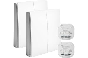 LEIKURVO Bezprzewodowy włącznik światła, zestaw bez baterii, 230 V, przełącznik radiowy RF433, przełącznik radiowy z nadajnikiem + odbiornikiem, przełącznik ścienny do opraw oświetleniowych domu (2 biegi EU