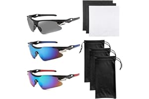TIANNAIT 3 occhiali da sole sportivi con 3 borse per occhiali, con 3 pezzi di panno per occhiali, occhiali da ciclismo antivento alla moda, occhiali polarizzati con protezione UV, adatti per pesca nel tempo