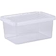 Wham Crystal 11L Small Under Bed Plastic Storage Boxes With Lids - Pack of 5. Clear, Strong, Stackable, Nestable (5x 11 Litre) Made in UK
