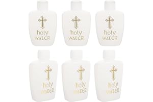 FOMIYES Juego de 6 botellas vacías de agua bendita, botellas de agua bendita, botella de agua recargable, color blanco con logotipo de bloqueo dorado para bautismo y exorcismo (60 ml)