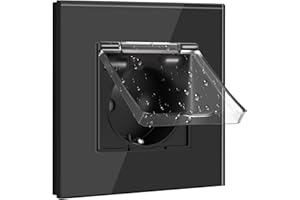 BSEED Schuko Enchufe con USB y Puerto Tipo C, Tapa Impermeable Oculta con USB C, Cubierta 16 Amperes, para Habitaciones Húmedas, Exteriores e Interiores, 1 Ranura Negro