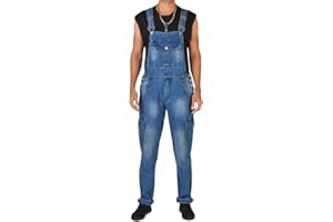 ORANDESIGNE Salopette Uomo in Denim Casual Pantaloni Strappati Uomo in Tinta Unita Salopette Uomo Jeans Slim Fit Moda Ragazzo Jumpsuit Pagliaccetti da Lavoro con Bretelle