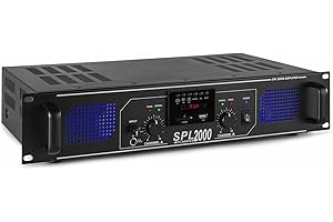 Skytec SPL 2000MP3 Amplificador 2 canales de 1000W a 4 ohmios con Leds azules + ecualizador + Reproductor MP3 y WMA vía Entrada USB y tarjeta SD, con mando a distancia incluido - Negro