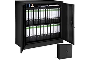 TecTake® Archivador Bloqueable con 3 Cajones, Estantes Ajustables, Acero, Candado De Seguridad, Armario Metalico, Cajonera Escritorio, Armarios Metalicos, Estanterías Metálicas - 90x90x40cm Negro