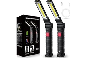 LED Work Light Rechargeable,FIBRAVE Christmas Stocking Stuffers GiftsorMen Adults Him，LED Torch Grill Light Rechargeable Emergency Inspection Lamp with Magnetic Base 5 Modes 360° Rotate (2Pack Black)