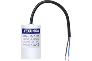 VEXUNGA CBB60 AC Condensateur 10uF 450V Condensateurs de Démarrage Moteur Volet Roulant 10MFD 450VAC SH 40x65MM 50/60Hz Avec Fil pour Pompe Piscine