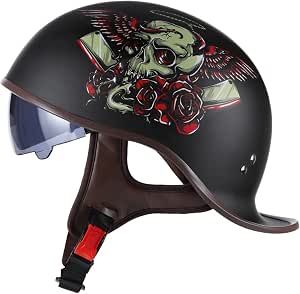 Casco Moto Jet e Demi-Jet retrò Portatile Caschi Helmets Scodella Vintage Casco  Moto Scoop Aperto Estivo Mezzo Casco con Visiera per Elicottero da Chopper  per Moto Cruiser ECE/DOT Omologato 7,L : Amazon.it: