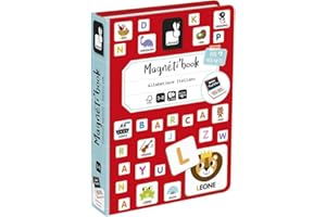 Janod Magneti'Book Alfabeto-Gioco Educativo Magnetico 142 Pezzi-Versione Italiana-da 3 Anni, J02594, Colore Rosso, Piccolo