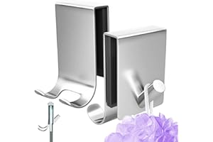 Cimown Haczyki kombinowane w zestawie 2 szt. na ręczniki, dwustronny czarny hak prysznicowy, odwracalny wieszak na ręczniki do golenia, haczyk na ścianę prysznicową, hak na ręczniki ze stali (srebrny)