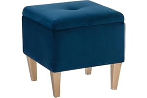 LORDLY Pouf Contenitore, Poggiapiedi Imbottito PERSE NAT 41x41cm - blu scuro Velluto, Sgabello con Coperchio, Sedia, Ottomana per Soggiorno, Camera da Letto, Corridoio, Divano, Carico Max. 300 kg