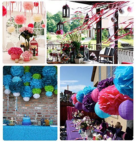 Veewon 9pcs mischen Tissue Papier Pom Poms Papier Laternen Pompoms Blume für Hochzeit, Geburtstag, Baby Dusche und Weihnachtsfeier Dekoration (Blau+LightBlue+Weiß) - 5