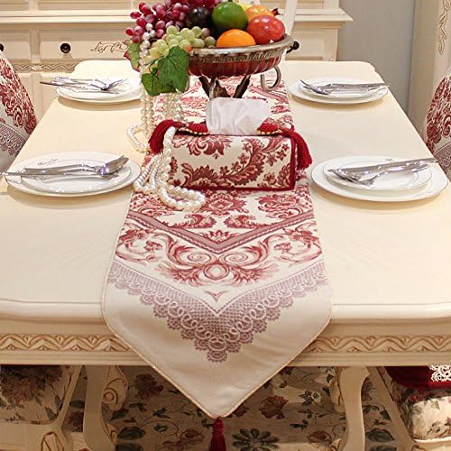 MML ZB Continental style,Yi-long tablecloth table flag,Lace jacquard tea towel-A 32x220cm(13x87inch)