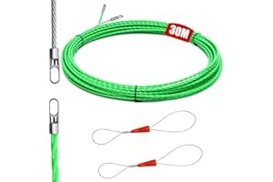 AEUZWR Guia Pasacables 30m, 4,5mm, Guia Pasacables Trenzada, Enhebrador de Alambre Electrico con 2 Muelle de Guía, Kit de Enhebrado de Cables Ideal para Ayuda de Extracción en Espiral, Verde