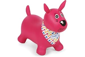 LUDI - Chien sauteur rose - Jouet sauteur gonflable - Développe la motricité. Plastique PVC épais et résistant - Intérieur et Extérieur - Système de gonflage inclus - 58 x 27 x 48 cm - Dès 10 mois