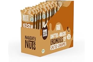 ROOBAR Naughty Nuts BIO Barritas de Dátiles con Cacahuete y Caramelo Salado – Veganas, sin Gluten, sin Azúcares Refinados – 12 x 30 g