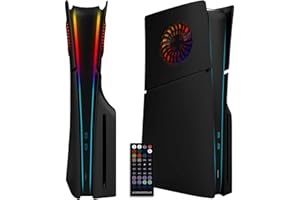 ElitePlay Plaque Frontale Noire PS5 Slim avec lumières LED, Couvercle de Refroidissement, plaques de Remplacement, Coque Noir Mat, Accessoire pour Playstation 5 Slim Disc Edition
