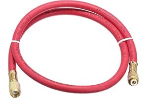 Recogwood Refrigerant Charge Hose with Ball Valve, 1/4" SAE Thread 500PSI A/C Refrigerant Charging Hose Fit for R22 R134 R600 R404 Coolant Adding Air Con Maintenance, Red 2.95Ft Length