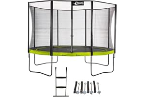 Kangui - Trampoline de Jardin Rond 430 cm + Filet de sécurité + échelle + kit ancrage | PUNCHI Vert 430