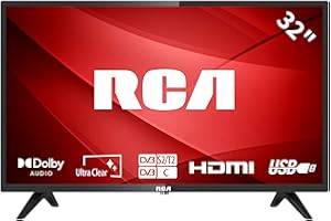 RCA 32 Inch 720P TV, Freeview HD Dolby Digital Audio DVB T2/S2 HD LED Backlighting Display Television, HDMI USB Earphone Output Media Player Monitor PS5 Xbox, Small Screen for Bedroom Kitchen Black