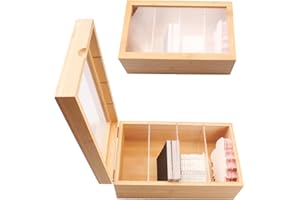 hocadon Portatarjetas de madera con 4 compartimentos, organizador para oficina, escuelas u hogar