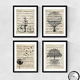 Set de 4 láminas para enmarcar, Globos, Diente de leon, Bici y arbol de la...