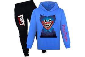 TONGQUD Poppy Playtime - Sudadera con capucha para niños Huggy Wuggy - Conjunto de ropa para niños, color gris y negro