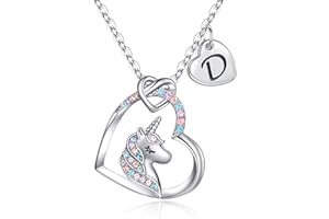 TINGN Unicorn Gifts for Girls - 14K White Gold Plated Colorful CZ Heart Pendant Unicorns Necklace for Girls Jewelry Initial Unicorn Necklace Birthday Gifts Unicorns Initial Necklaces for Girl Jewelry