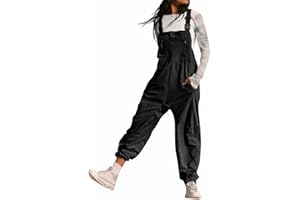 BRONG Femmes Salopette Jambes Larges Combinaison Réglable Bretelles Pantalon Poche Zippée Salopette Coupe Ample Amplelongues Combinaison Pantalon