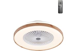 CristalRecord - Ventilador Plafón Silencioso con Luz LED de Aspas Ocultas Blanco y Madera Chama