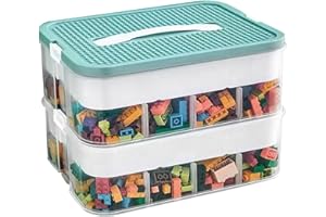 DingGreat Zweistufig Aufbewahrungsbox für Lego Bausteine Ablagefächer Stapelbar Kisten Spielzeug Aufbewahrung mit Deckel Stapelboxen Kunststoff Sortierboxen Kleinteile Transparent (box only)