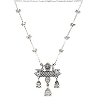 Shining Diva Fashion Latest Oxidised German Silver Afghani Long Design Chain Pendant Necklace Jewellery Set for Women…