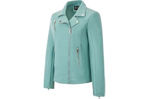 BELLIVERA Giacca Corta da Donna in Pelle PU, Giacca Tasche con Cerniera, Giacca in Pelle PU per l'autunno e l'inverno