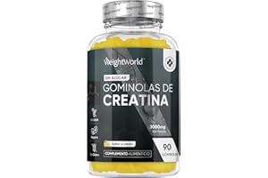 WEIGHTWORLD Gominolas de Creatina Monohidratada 3000mg - Gomitas Pre Entreno Sabor Limón de Creatina Monohidrato Sin Azúcar ni Gluten - Suplemento para el Gym, Sin OGM