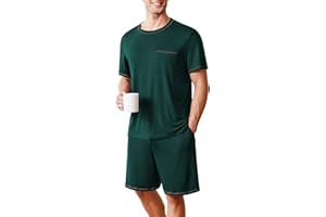 Ekouaer Pyjama Herren Schlafanzug Kurzarm Nachtwäsche mit Rundhals T-Shirt und Kurz Hose, S-XXL