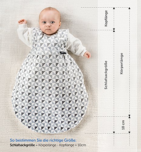 Alvi Baby Mäxchen Original / Ganzjahres Baby-Schlafsack – 3-tlg. mit gefüttertem Außensack und 2 Innensäcken mit Ärmeln / mitwachsend / Birnenform – Silber Grau - 7