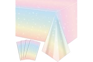 QUERICKY 4 Pack Tovaglie Arcobaleno Pastello, 220x130cm Rettangolo Copritavolo per Decorazioni di Partito Ragazze Compleanno