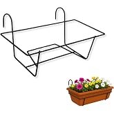 TECHZOCO Metal Bracket for Balcony Planters, Plant Stand, Balcony Hanging Railing, Metal, Black, Suitable for 50 cm Long Plan
