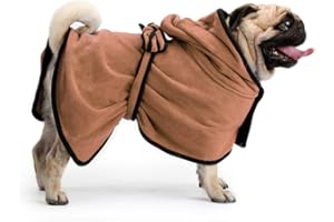 Zellar Dog Bathrobe Towel with Adjustable Strap Hood, Microfibre Fast Drying Super Absorbent Pet Dog Cat Bath Robe Towel for Drying Coats, Small, Brown