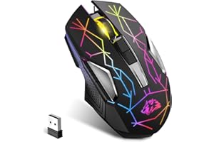 KUIYN X18 Wireless Gaming Mouse 2.4G, Rechargable-XG502, 600mAh Ultra-Long Life, 7 RGB Light, 2400 DPI, Intelligent Power Saving, Silent Click, USB Receiver, Optical, for PC/Mac/PS4/XBOX (Star Black)