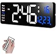FineFizz 16" Digital Wall Clock Large Display, 12/24H Gym Clock, LED Wall Clock with Alarms, Date, Temperature, Remote Control, Large Digital Clock for Office (Corded Use Only) (Blue)