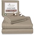 Pizuna 100% Cotton King Size Sheet Set Simply Taupe, 400 Thead Count Long Staple Cotton Bedding Set 275x280 cm, Soft Sateen 4 PC King Bed Sheet Set -Fitted Sheet, Flat Sheet & 2 Pillowcases