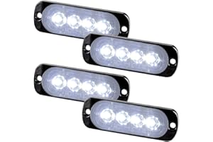 Teguangmei 4Pz Ultra-Sottile 4LED Luce Stroboscopica di Emergenza Bianca Lampeggiante Pericoloso Luce Stroboscopica Laterale Spia Luce Impermeabile Universale per Camion Rimorchio Moto 12-24V