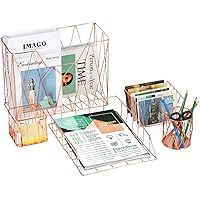 Nandae Schreibtisch-Organizer-Set,Rosegold 5-en-1 Deko Gitterdesign Schreibtischzubehör-Organizer Aktenhalter…