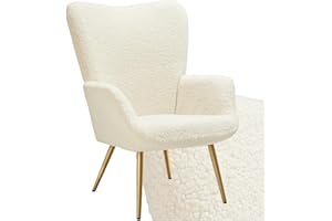 TecTake® Poltrona Imbottita Ergonomica Con Schienale e Braccioli, Camera da Letto, Salotto Moderna, Carico Massimo 150 kg - Senza Pouf, Bouclé, Crema/Dorato