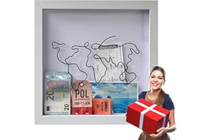 CAICAICAI Scatola Archivio Avventure, Scatole Portaoggetti per Ricordi Viaggio, Scatole Ombra con Fessura sulla Parte Superiore, Collezione Biglietti Viaggio Legno Cornice per Scatola Ombra