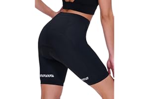 Sportneer Damskie spodnie rowerowe, wyściełane, szybkoschnące, damskie, krótkie, elastyczne spodnie rowerowe z wkładką do siedzenia, spodenki rowerowe 4D, krótkie spodnie sportowe damskie z szerszą i